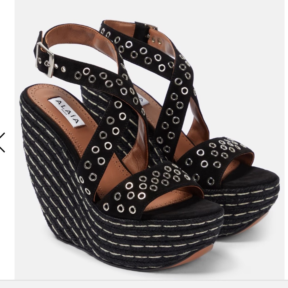 Alaïa Black Eyelet Espadrille Wedge Sandals